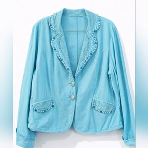 Vintage Resort Cottagecore Pearl Beaded Lace Blazer Jacket XL Coastal Chic